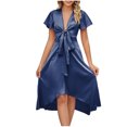 thumbnail image 2 of Wolfast Robe Aguichant à Manches Longues pour Femmes Été Décontractée à Manches Courtes Col en V Unie Aguichant Fluide Longue Robe Midi, 2 of 9