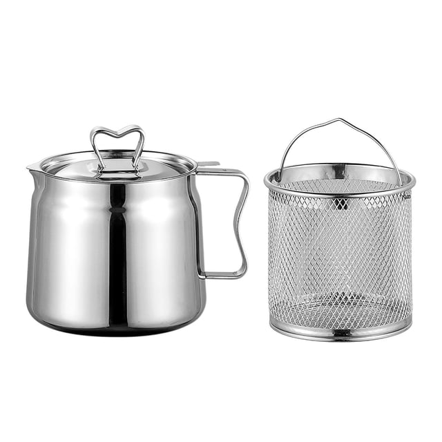 GUOOL Stainless Steel Deep Fryer Pot Keepers for Cooking Oils Storage Baking 1.5L