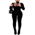 thumbnail image 4 of Women Long Jumpsuit Solid Color Long Sleeve U Neck Slim Bodysuit, 4 of 7