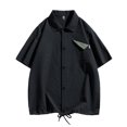 thumbnail image 1 of Birdeem Shirts for Men Mens Contrasting Colors Pocket Casual Fashion Lapel Collar Drawstring Hem Shorts, 1 of 10