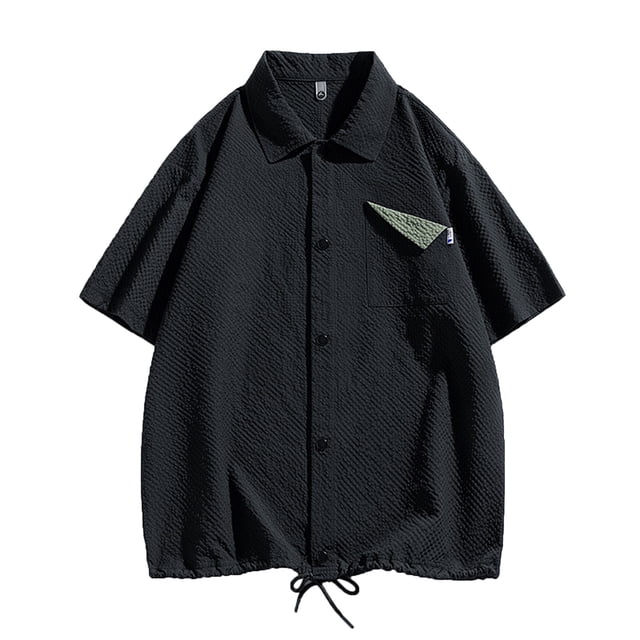 Birdeem Shirts for Men Mens Contrasting Colors Pocket Casual Fashion Lapel Collar Drawstring Hem Shorts
