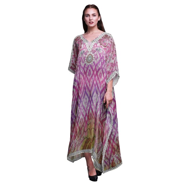Phagun Caftan de Plage à Panneaux Ikat, Paréo de Bikini, Robe Maxi pour Femmes, Long Caftan-S-L