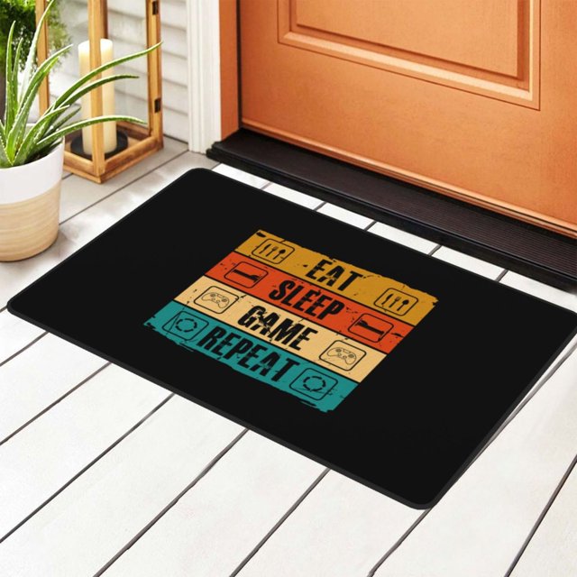 DouZhe Funny Eat Sleep Game Repeat Rugs Doormat, Non-Slip Machine Washable Carpets Floor Door Mat , 36" x 24"