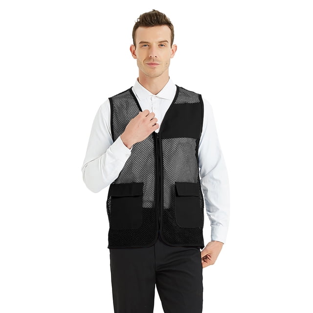 TOPTIE Adult Mesh Vest Zipper Supermarket Team Volunteer Uniform Vest - Black