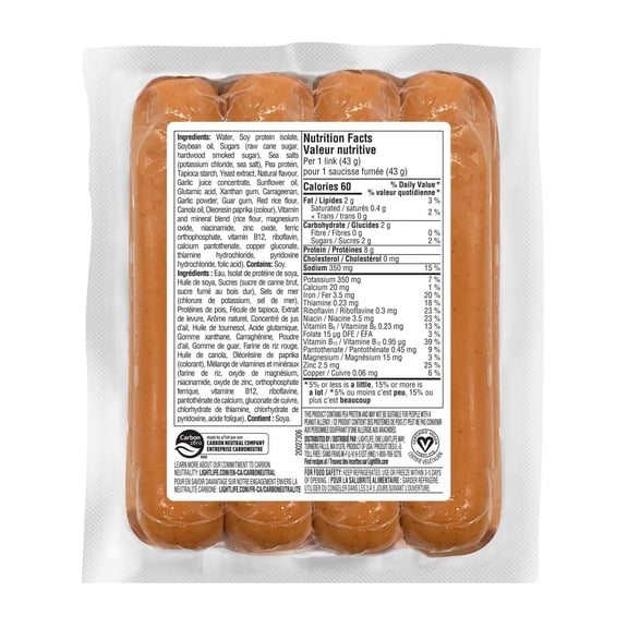 Saucisses fumées végétaliennes à base végétale Smart Dogs Lightlife 340g