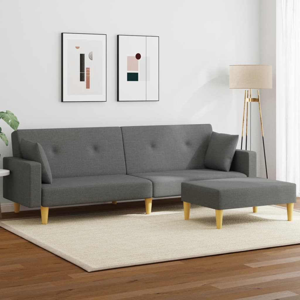 vidaXL Canapé-Lit 2 Places avec Pouf Tissu Gris Foncé