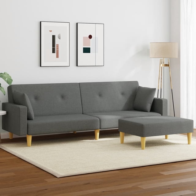vidaXL Canapé-Lit 2 Places avec Pouf Tissu Gris Foncé