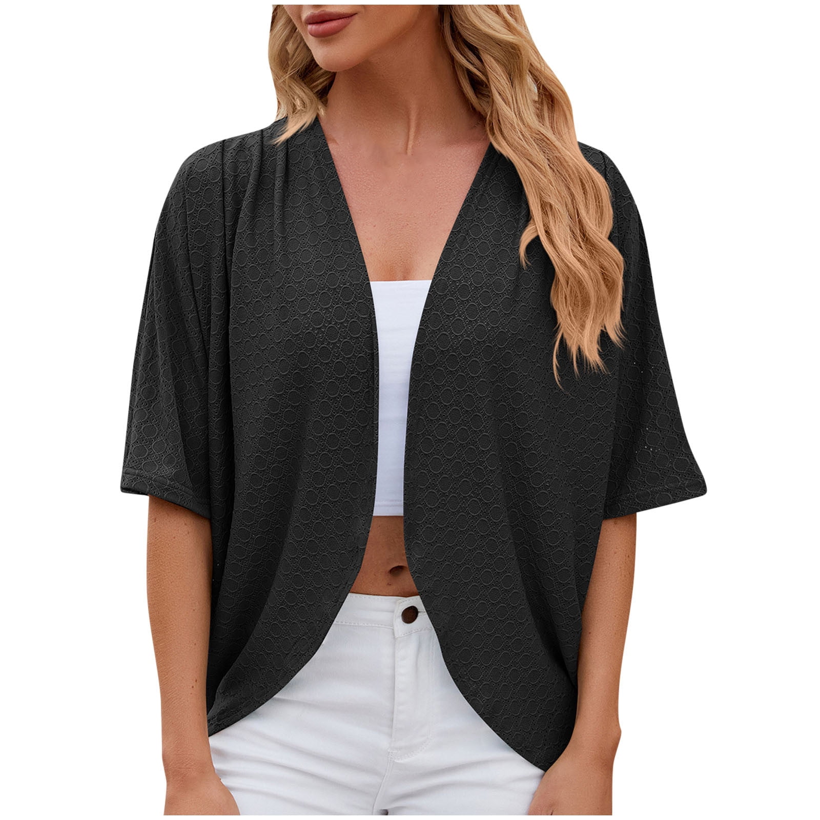 Cardigan pour Femmes Cardigan Uni pour Femmes Veste Cardigan à Manches 5/4 et Haut à Volants Cardigan