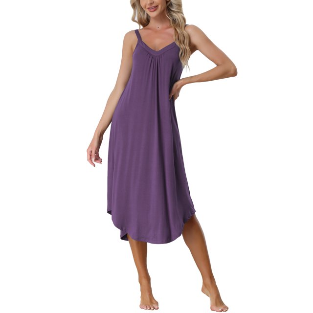 INSPIRE CHIC Robe de Pyjama Décontractée pour Femmes, Nuisette à Bretelles Spaghetti, m Violet