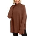 thumbnail image 1 of SGMVNU Women's Oversized Turtleneck Sweaters Fall Long Sleeve Ribbed Tunic Sweater Chunky Pullover Knit Tops(Brown, M), 1 of 3