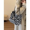 thumbnail image 2 of Women's Winter Plush Simple Large Pocket Shoulder Bag, Leopard Print Fashionable Handbag, 2 of 5