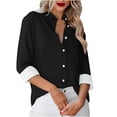 thumbnail image 1 of Besolor Button Down Shirts for Women Solid Color Long Sleeve Colared Tops Loose Office Blouses for Casual Work, 1 of 5