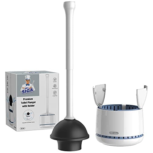 Débouchoir de Toilette Remis à Neuf MRSIgA SJ21826 avec Support, Débouchoir de Toilette Robuste avec Support pour le Nettoyage de la Salle de Bain, Blanc