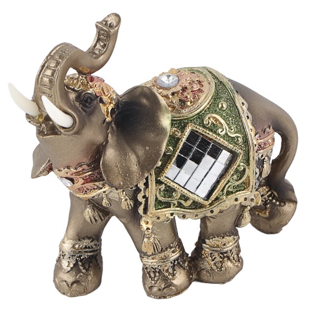Figurine d'Éléphant, Statue d'Éléphant en Résine Feng Shui Chanceux, Fond Vert