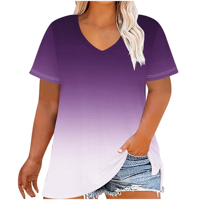 Womens Short Shorts V-Neck Short Sleeve Printing Base Shirt for Women, Plus Size Casual Top Imitation Rack