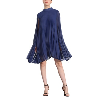 INSPIRE CHIC Robes en Mousseline pour Femmes, Coupe Ample et Fluide, Manches Cape, Robe Plissée