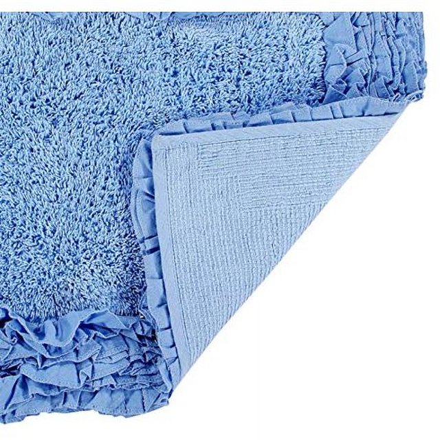 Better Trends Shaggy Border Collection is Ultra Soft, Plush and Absorbent Tufted Bath Mat Rug 100% Cotton in Vibrant Colors, 30" Round, Blue