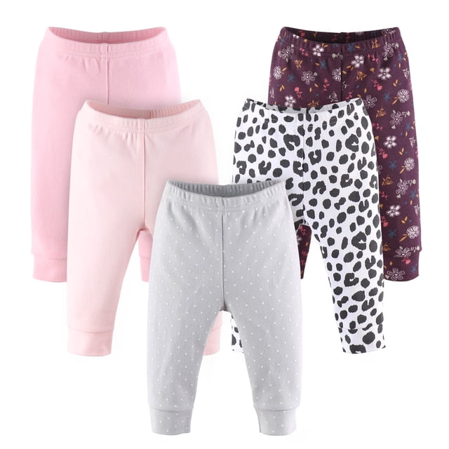 The Peanutshell Ensemble de 5 Pantalons pour Bébé Fille, à Pois et à Fleurs