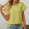thumbnail image 4 of AherBiu T-Shirts pour Femmes Tendance Col Rond Manches Courtes T-Shirts Décontractés d'Été Plissés T-Shirt Uni Hauts, 4 of 7