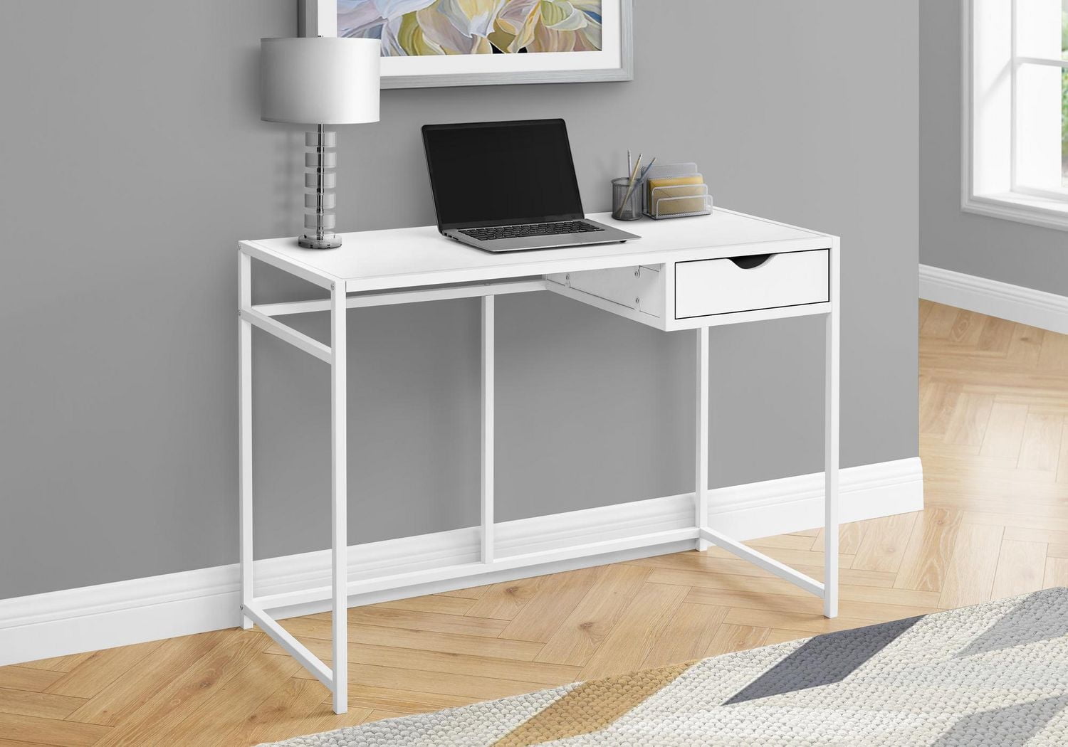 Monarch Specialties Computer Desk, Home Office, Laptop, Storage Drawer, 42"l, Work, Metal, Laminate, White, Contemporary, Modern