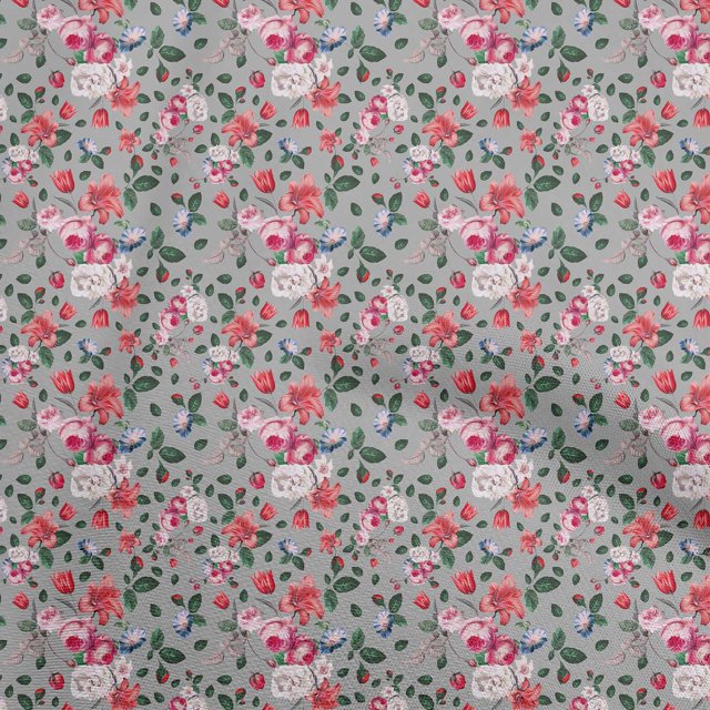 oneOone Tissu Polyester Spandex Gris Floraux Matériel de Robe Tissu Imprimé Tissu au Mètre 56 Pouces de Large
