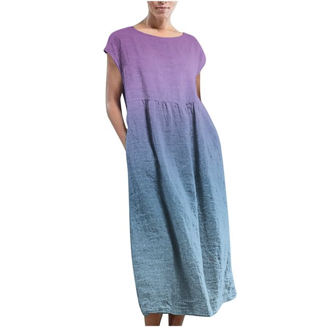 Robes pour Femmes Été Décontractées Amples Robe d'Été Sans Manches Plage Longue Ample Caftan Robe Maxi avec Poches