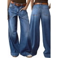 thumbnail image 3 of Womens Wide Straight Leg Mid Rise Baggy Pocket Denim Jeans Without Belt Blue XXL, 3 of 9