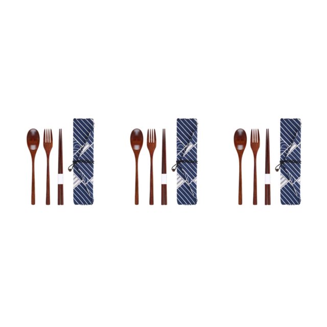 Maytalsory Set School Student Chopstick Fork Spoon Flatware with Storage Bag Type 6 3Set