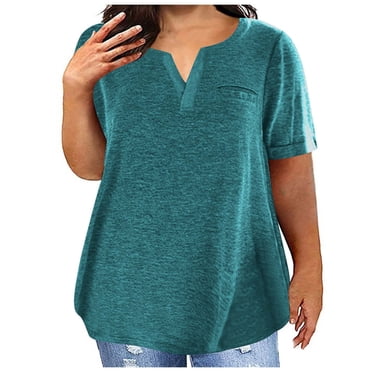 yoeyez Short Sleeve Tunic Tops for Women Plus Size V Neck Tee Shirts Fashion Woman Casual Solid Blouse Ladies Tops And Blouses Deals of Today Prime Navy 5XL