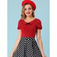 thumbnail image 3 of INSPIRE CHIC Blouse Femme à Col Nœud Uni à Manches Courtes Col Peter Pan Haut Décontracté d'Été TP Rouge, 3 of 6