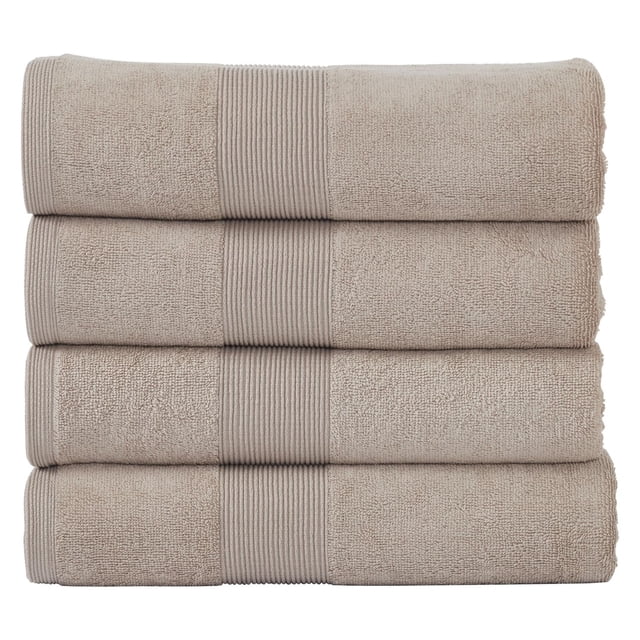 Fabstyles Ensemble de Serviettes de Bain Super Douces et Absorbantes, Lot de 4 en beige, Tissage en Boucle Éponge Peluche Empilée et Bande Côtelée, Format 27 x 54 Pouces, Serviettes en Coton Légères à Séchage Rapide Idéales pour la Maison, le spa Ou l'Hôtel, Convenant Aussi aux Serviettes de gym Ou de Voyage.