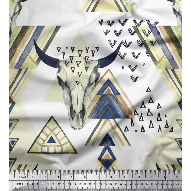 Soimoi Cotton Poplin Fabric Triangle & Animal Face Decor Fabric Printed Yard 42 Inch Wide