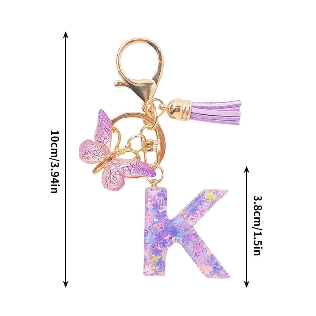 TopLLC Tools&Home Improvement Initial Letter Keychains For Women Tassel Purple Cute Car Keychain For Wallet Backpack Bag A chopper