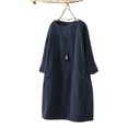 thumbnail image 1 of ZANZEA Robe Midi en Velours Côtelé Vintage Décontractée pour Femmes, Couleur Unie, Hauts Longs, 1 of 3