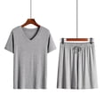 thumbnail image 4 of Men's Pajama Set Lightweight Quick Drying Short Sleeve V-Neck Shirt with Soft Comfortable Shorts for Relaxing Sleep, 4 of 4