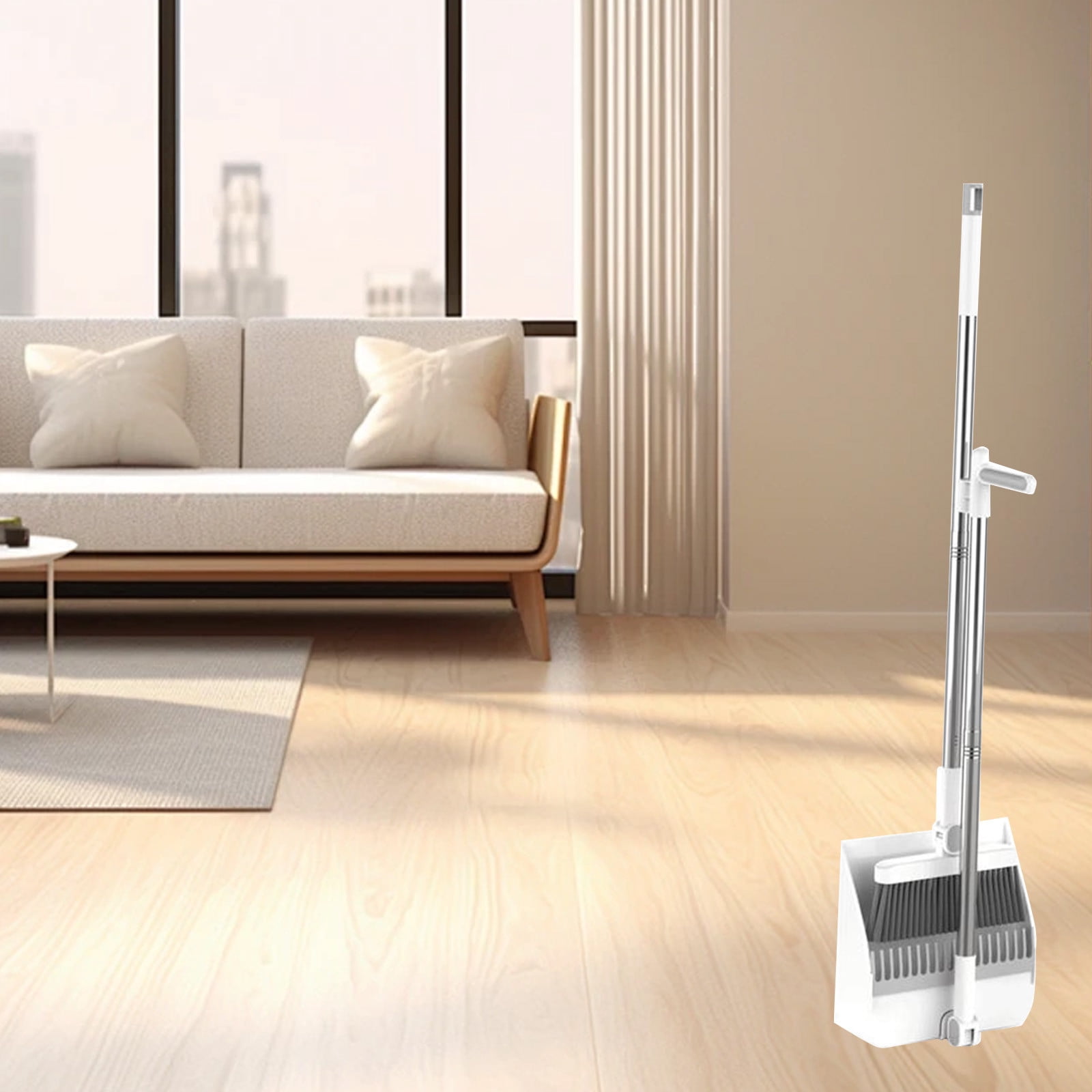 PEONAVET portable broom Brooms Indoor 180 Degree Rotatable Standing Storage Buckle Type Brooms and Dustpan Set with Scraping Teeth and Scraper Cleaning Suitable for Home