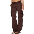 thumbnail image 1 of Jsaierl Pantalon Cargo de Randonnée pour Femmes à Jambe Grand, Taille Élastique, Bouton, Pantalon Décontracté, Couleur Unie, Pantalon de Jogging de Randonnée avec Poches à Rabat, 1 of 6