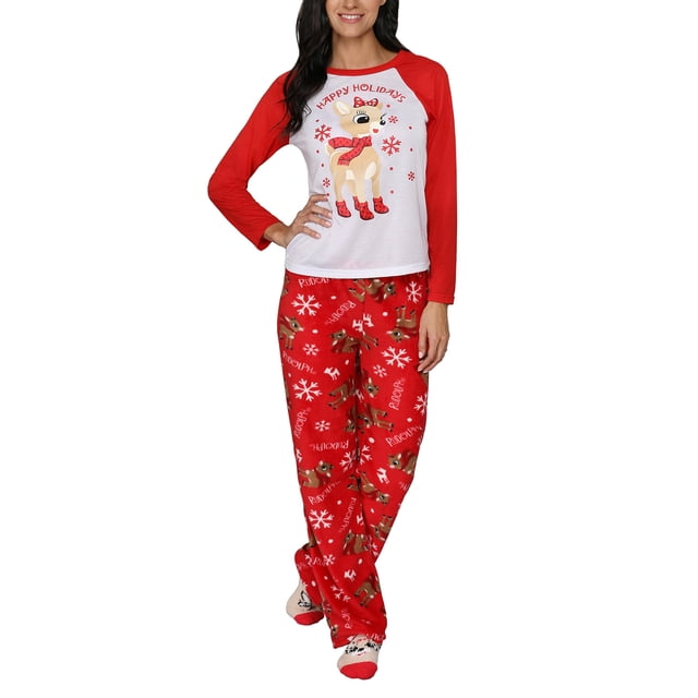 Kmbangi Ensemble Pyjama de Famille Haut Col Rond Imprimé Cerfs+pantalon