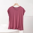 thumbnail image 2 of BLVB Plus Size Pajama Tops for Women Loose Fit V Neck Short Sleeve Soft Modal Sleep Shirts Loungewear, 2 of 6