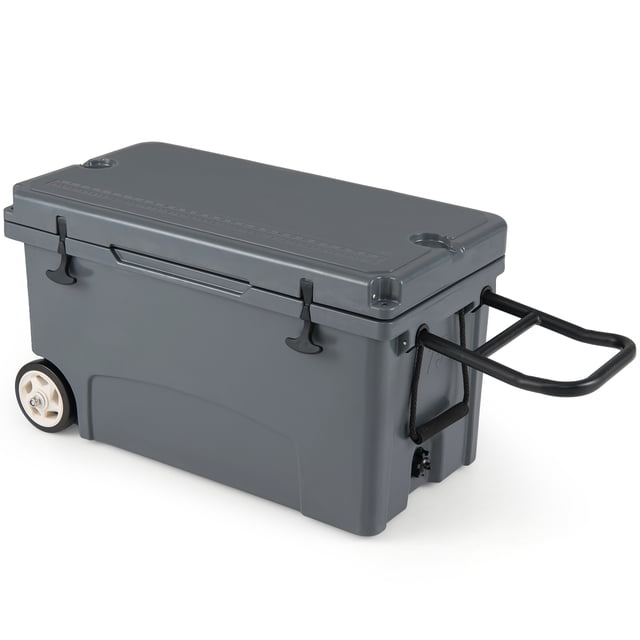 Gymax 75 Quart Portable Hard Cooler Insulated Rolling Cooler w/6-Day Ice Retention Gray