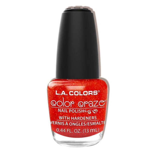 COLOR CRAZE Vernis à Ongles - FLAMEN par L.A. COLORS, Bouteille de 13 ml de Vernis à Ongles Rouge Vif avec Durcisseurs, Brillant avec un Subtil Éclat, Conçu pour Renforcer et Protéger les Ongles Tout en Ajoutant une Couleur Vive, Convient aux Doigts et aux Orteils.
