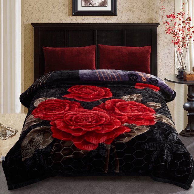 Thick Warm Winter Fleece Blanket For King Bed 2 Ply Reversible Soft Raschel Blanket,85"x93",10lb