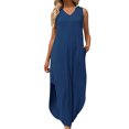 thumbnail image 4 of Lenago Robes de Mariée Grande Taille pour Mariée Aguichant Mode pour Femmes Sans Manches Uni Col en V Poches Gilet Robe Longue Robes d'Été de Plage en Liquidation, 4 of 7