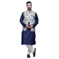 thumbnail image 1 of Atasi Kurta Long Indien pour Homme Kurta Pyjama Uni avec Ensemble de Veste Nehru Imprimée, 1 of 1