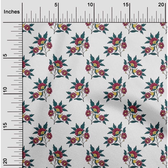 oneOone Polyester Lycra Fabric Leaves & Floral Block Print Fabric By Yard 56 Inch Wide