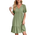 thumbnail image 1 of Soldes du Printemps 2024!Hontri Robes pour Femmes Robe d'Été Robes en Lin pour Femmes Robe T-Shirt Décontractée Manches Courtes Col en V Robe Midi Ligne A Vert,m, 1 of 7
