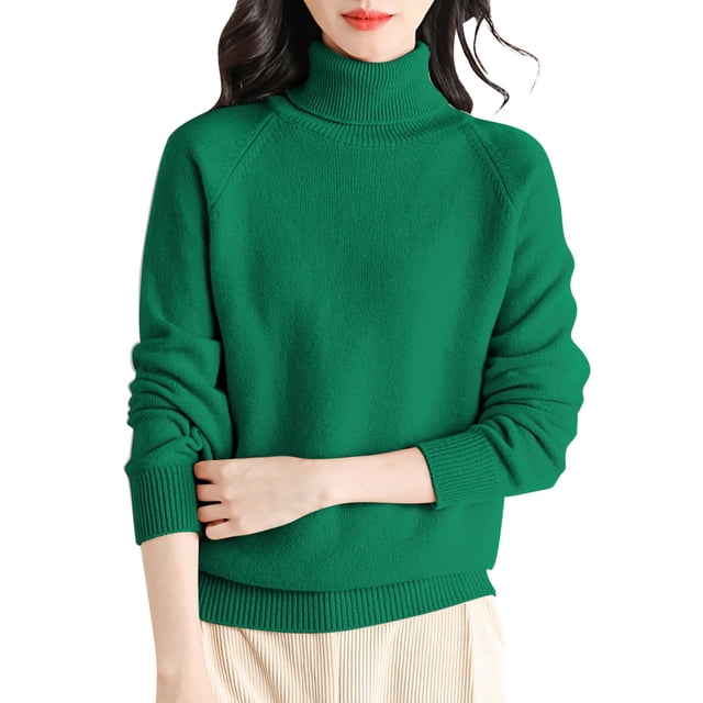 Duoif Chandails pour Femmes Chandail en Laine pour Femmes Col Roulé First Line Prêt-à-Porter Manches Longues Tricoté Chandail à Enfiler Hauts Chandails pour Femmes Tendance Vert1 TG