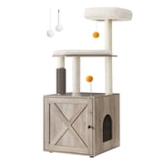 Feandrea Cat Tree with Litter Box Enclosure, 2-in-1 Modern Cat Tower for Indoor Cats, 52.8-Inch Cat Condo with Self Groomer, Scratching Posts, Washable Cushions, Greige UPCT115G01