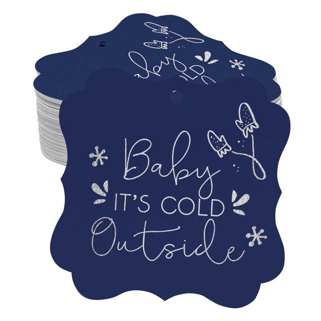 Inkdotpot Pack Of 50 Baby It's Cold Outside Baby Shower Paper Tags DIY Craft Bracket Shape Real Silver Foil Hang Tags