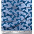 thumbnail image 1 of Soimoi Blue Poly Georgette Fabric Bow & Stripe Print Fabric by the Yard 52 Inch Wide, 1 of 1
